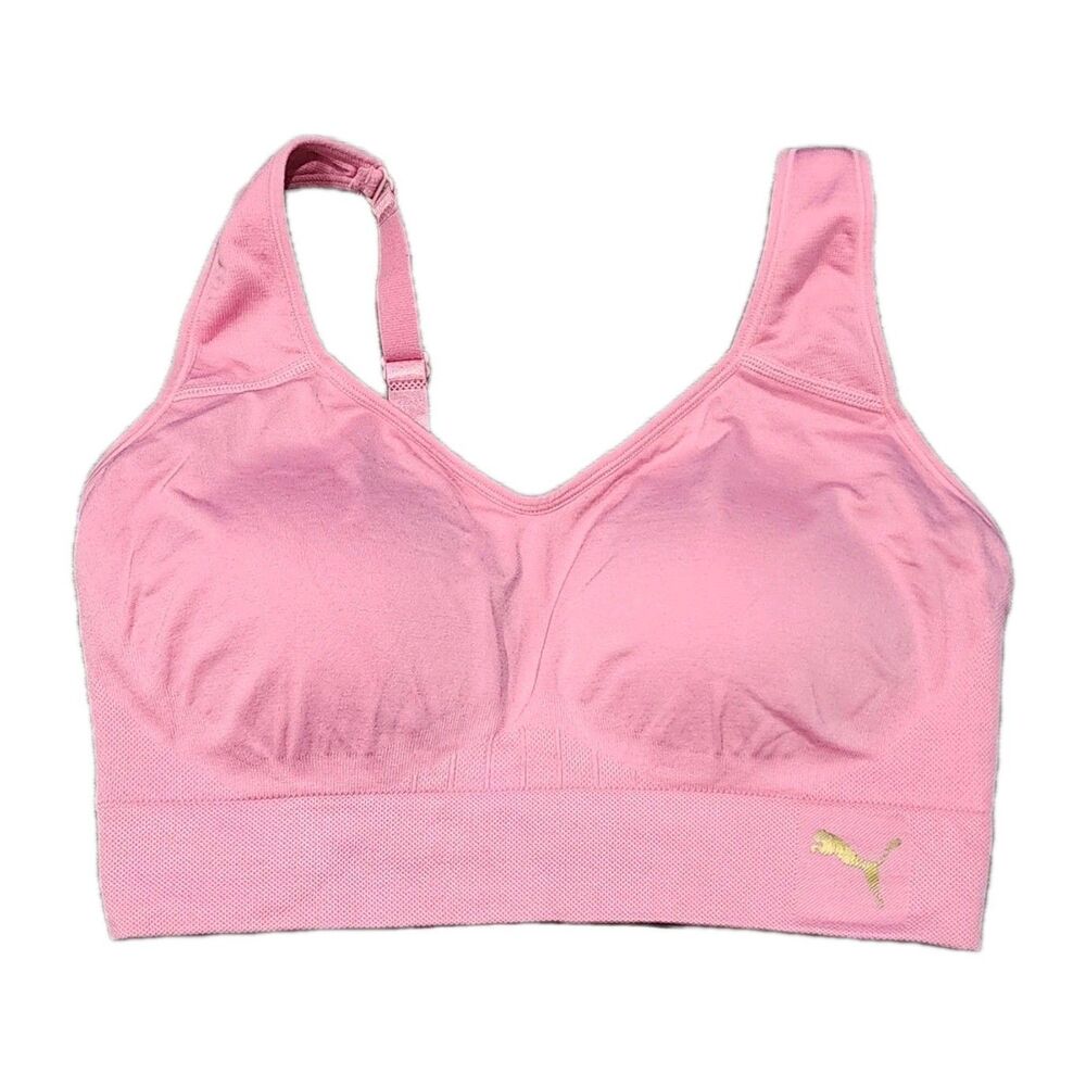 Puma Sports Bra Large Pink Padded Wireless Race Back Pullover